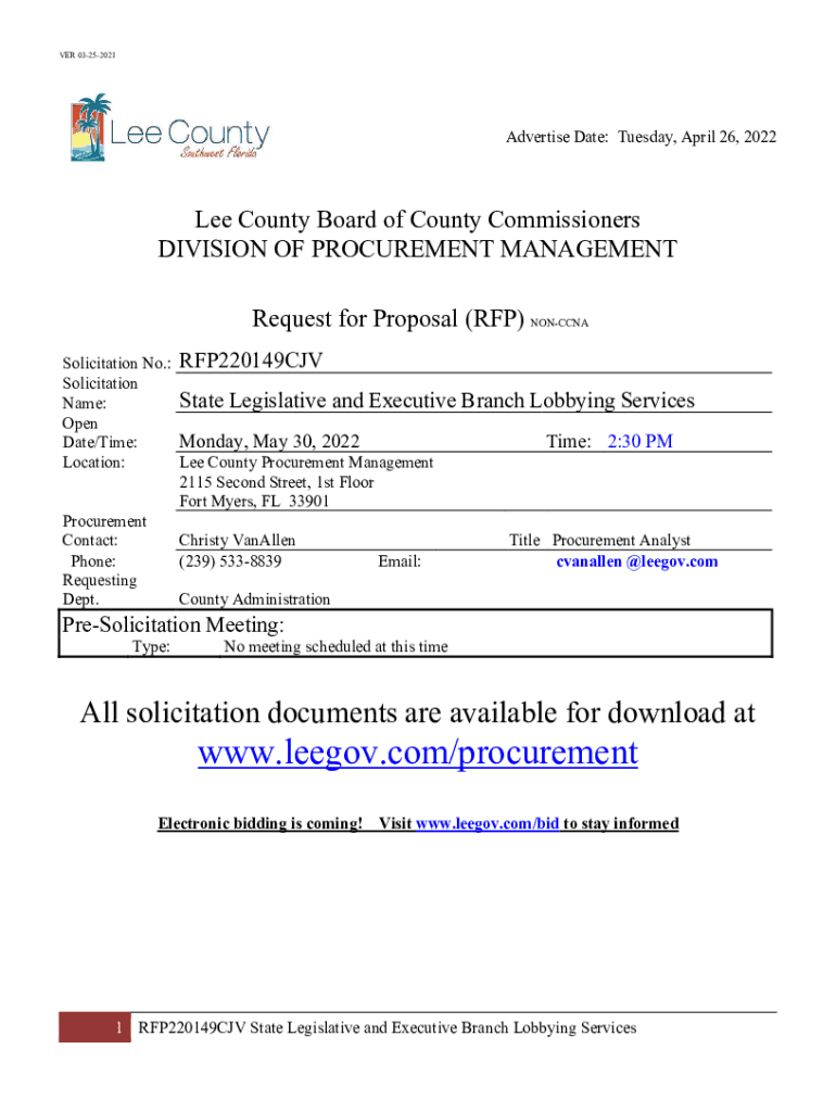 Fillable Online RFP220149CJV Lobbying Services FINAL ANB.pdf Fax Email Print pdfFiller