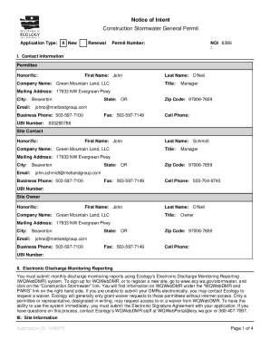 Fillable Online Notice of Intent - Construction Stormwater General ...