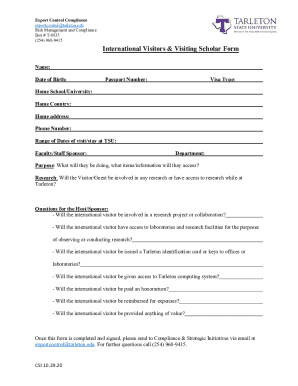 Fillable Online International Visitors &amp; Visiting Scholar Form Fax ...