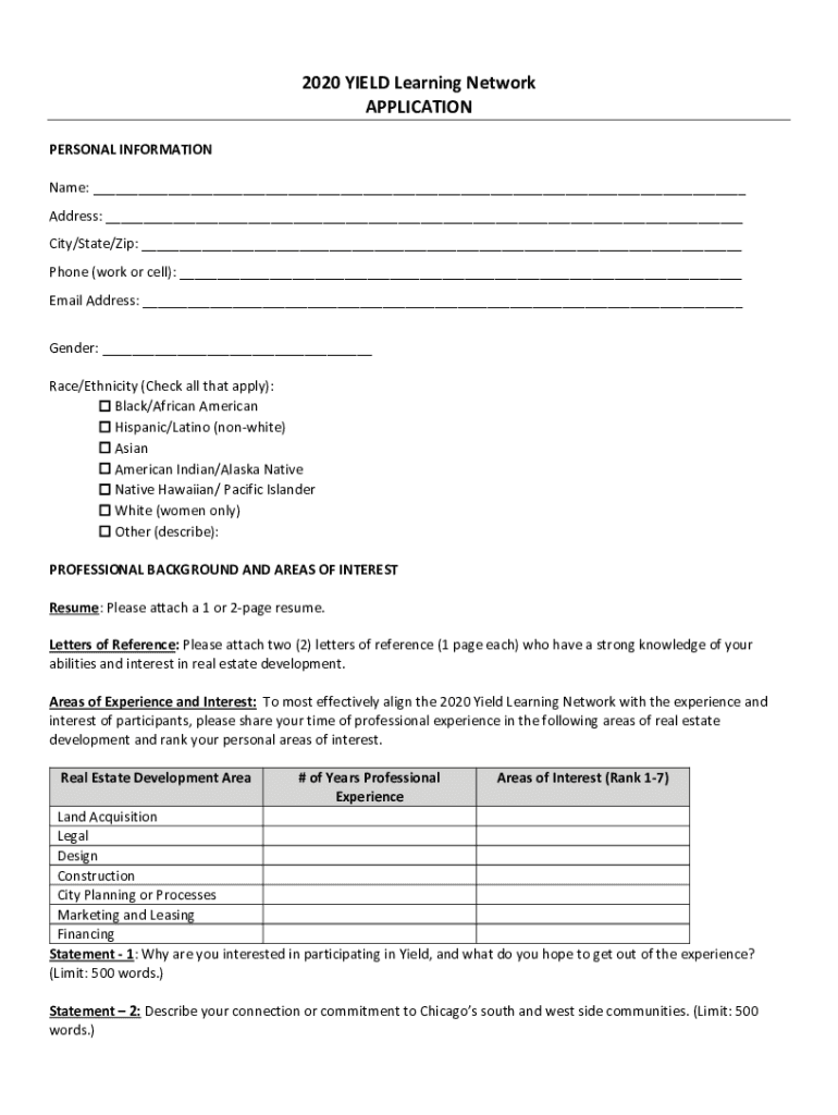 Fillable Online 'Yield Chicago' to help developers of color tackle