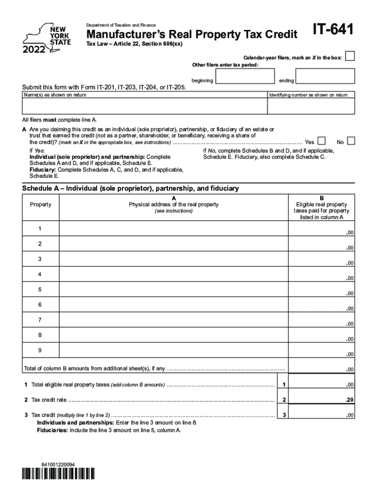 Form IT-641 Manufacturer's Real Property Tax Credit Tax Year ... Preview on Page 1