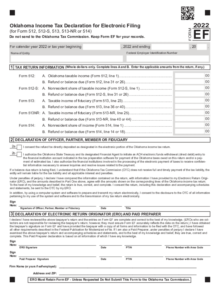 OK Form EF 2019-2022 - Fill out Tax Template Online Preview on Page 1.