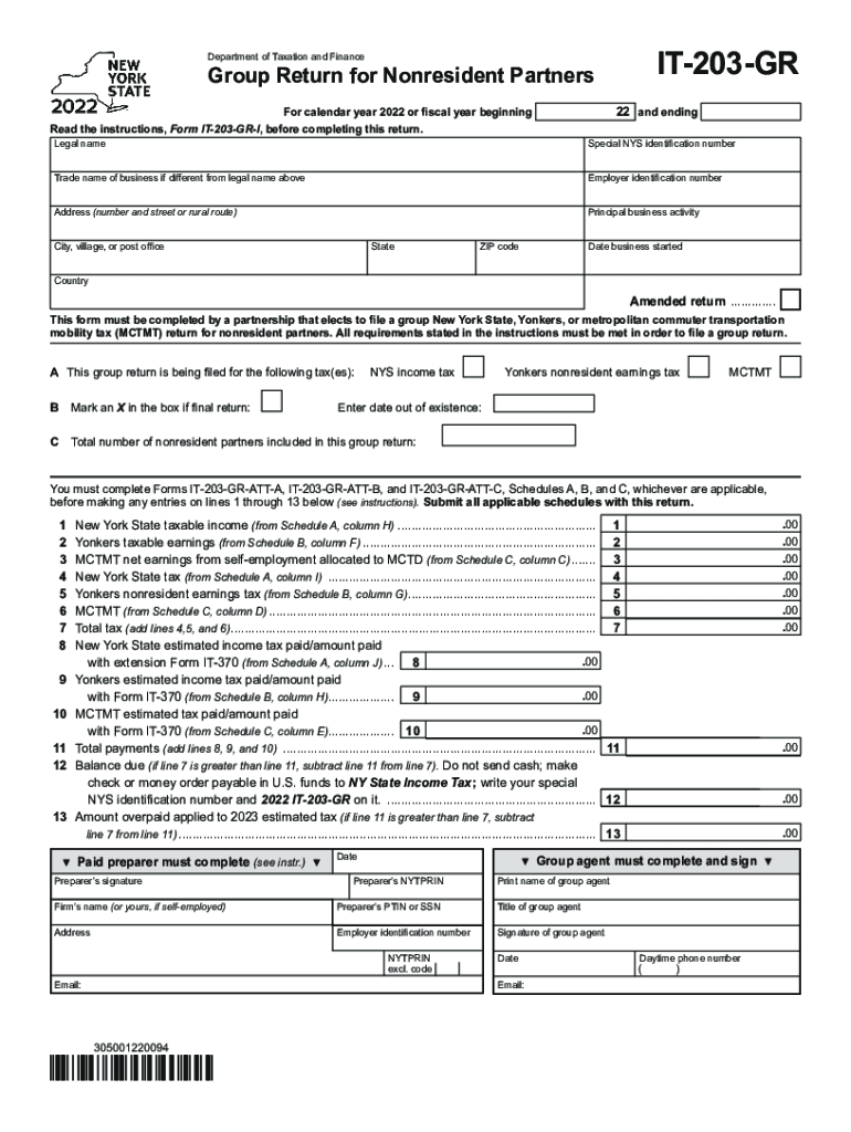 Form IT-203-GR Group Return for Nonresident Partners Tax Year 2021 Preview on Page 1