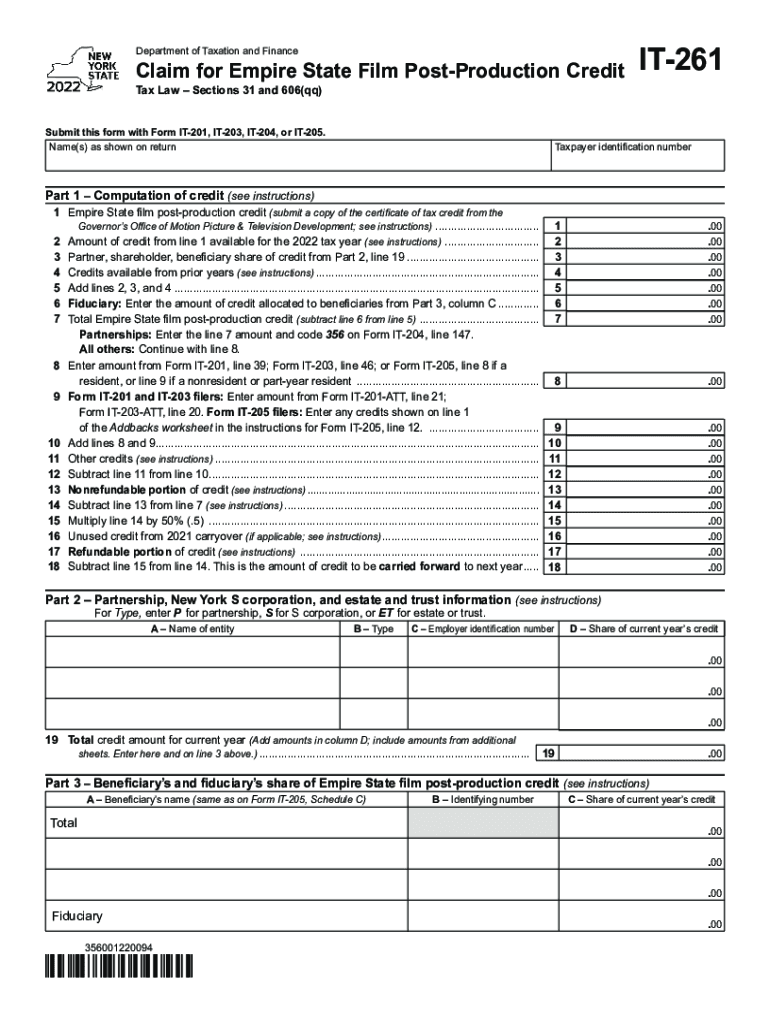 New York Form IT-261 (Claim for Empire State Film Post ... Preview on Page 1