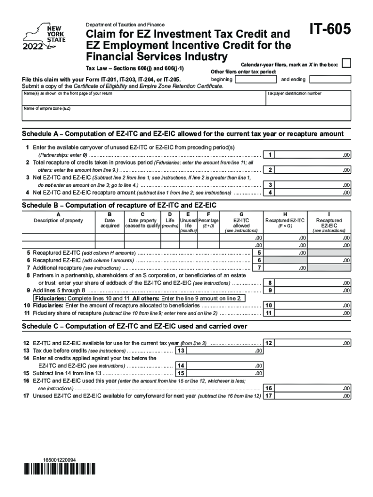 Form CT605 Claim for EZ Investment Tax Credit and EZ Fill out
