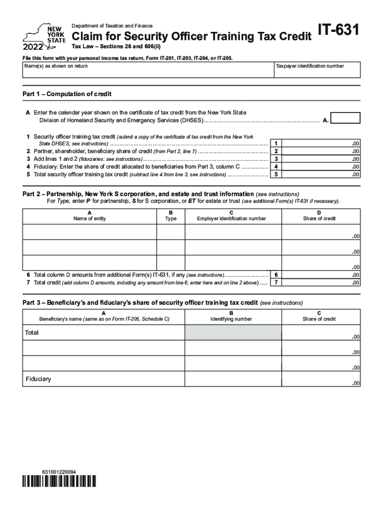 Form IT-631 Claim for Security Officer Training Tax Credit Tax ... Preview on Page 1