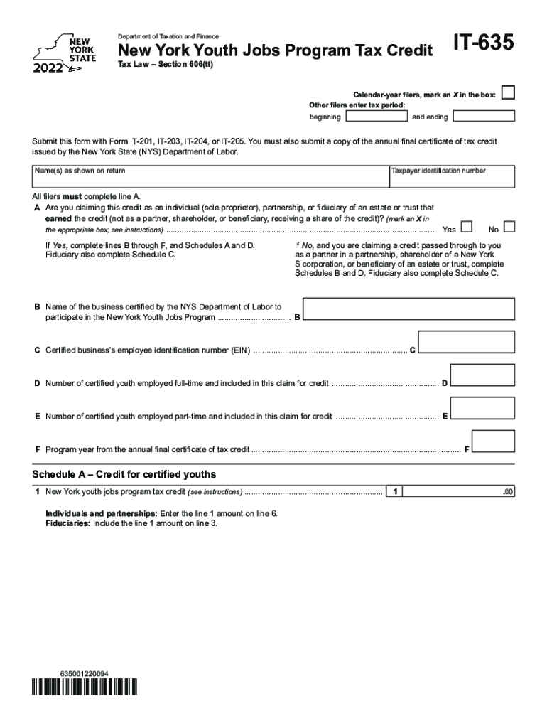 New York Form IT-635 (Urban Youth Jobs Program Tax Credit) Preview on Page 1.