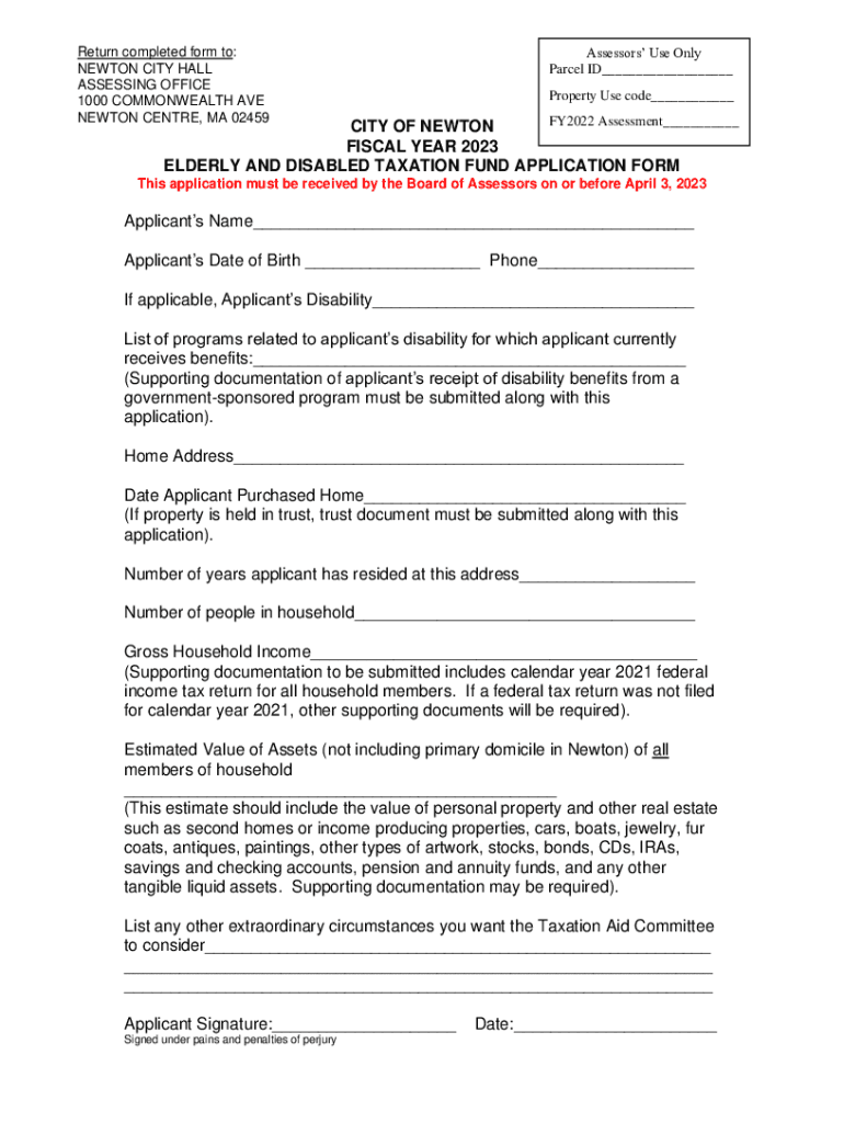Fillable Online Assessing FormsCity of Newton, MA Fax Email Print