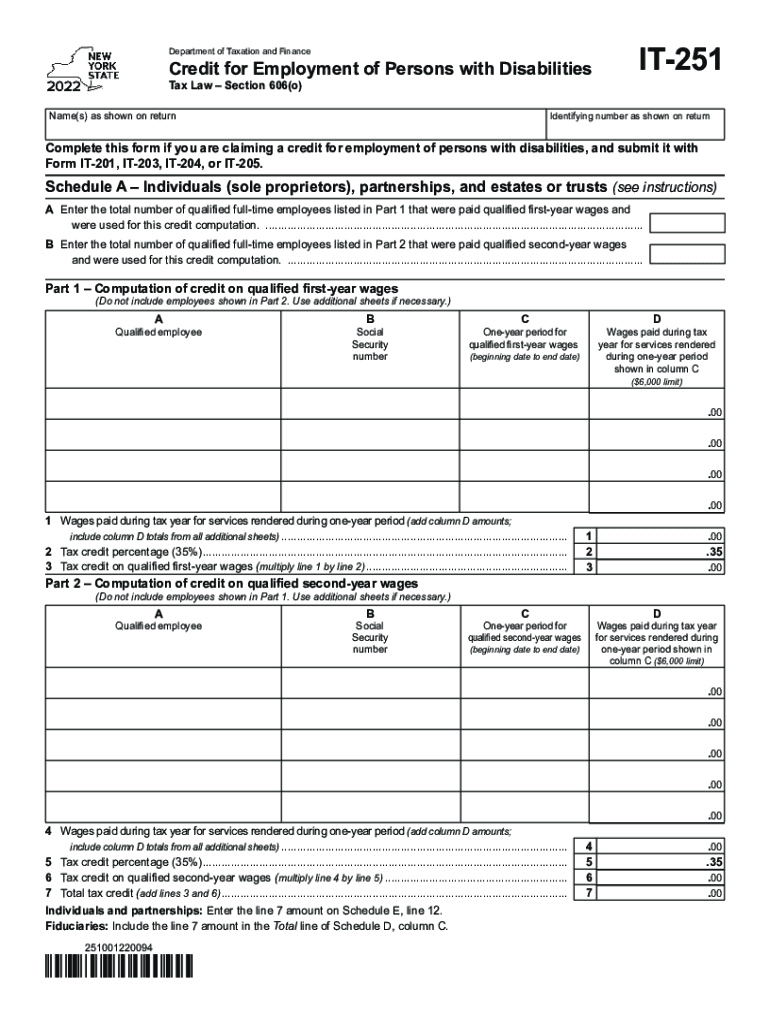 Form IT-251 Credit for Employment of Persons ... - Tax.NY.gov Preview on Page 1