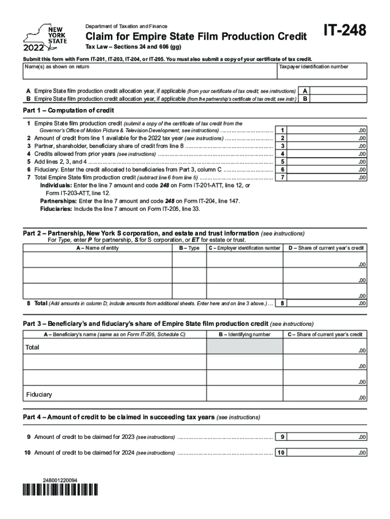 Fillable Form It-248 - Claim For Empire State Film Production Credit ... Preview on Page 1