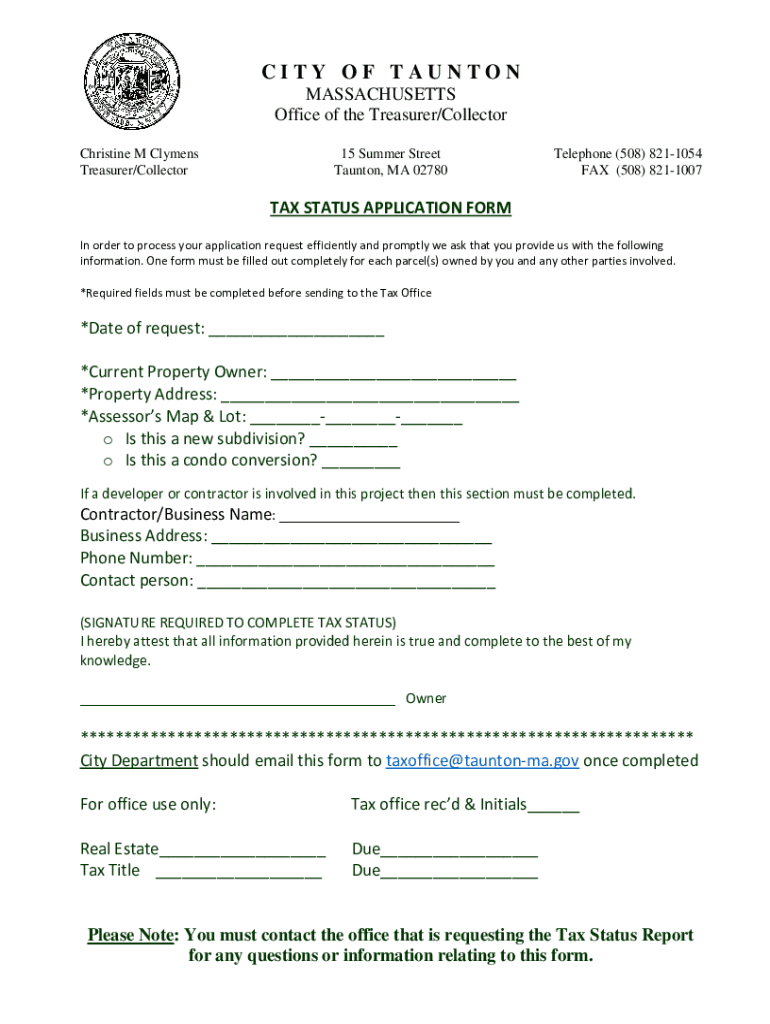 Fillable Online Tax Status Form (PDF) Tauntonma.gov Fax Email Print