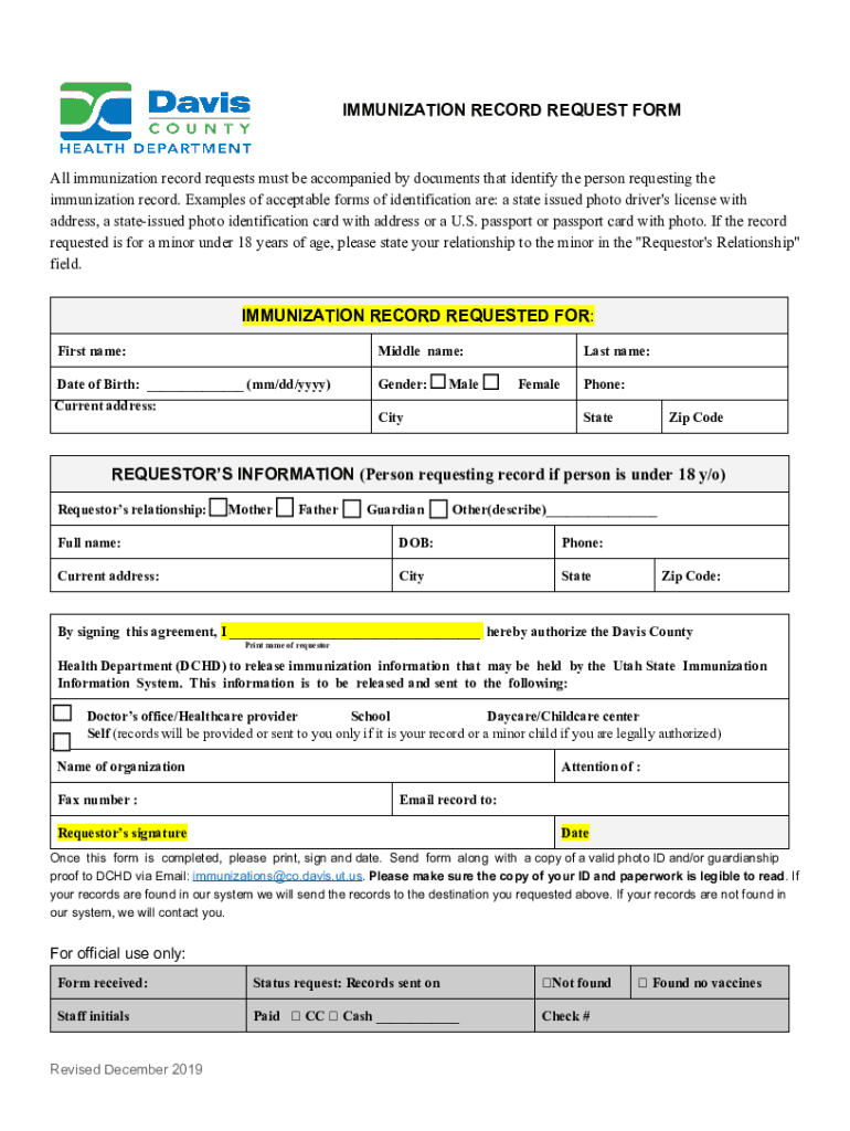Fillable online immunization record request form immunization fax