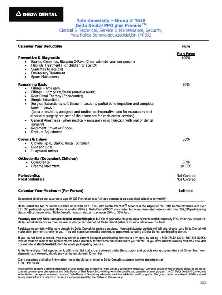 Fillable Online Delta Dental PPO plus PremierTM Union It's Your