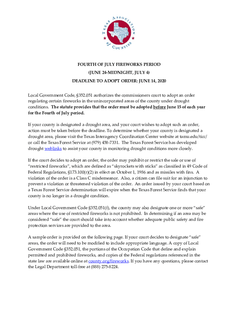 Fillable Online 2020 Fourth of July Fireworks Texas Association of