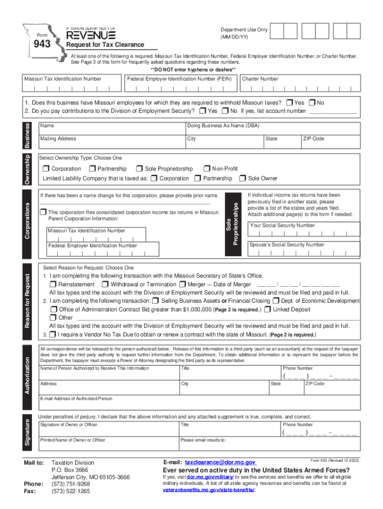 missouri tax form 943 Preview on Page 1