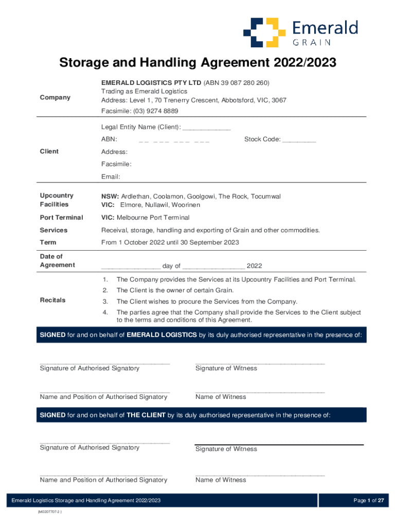Fillable Online Storage and Handling Agreement 2022/2023 Emerald