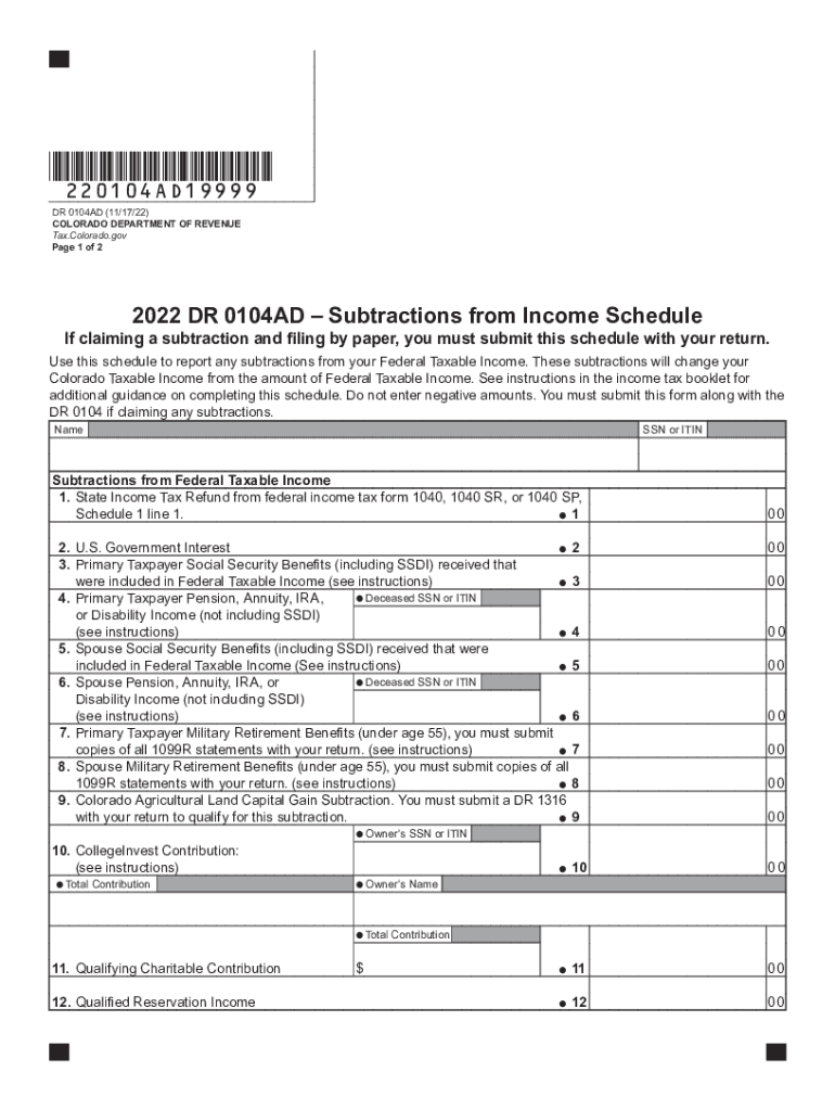 Income Tax SubtractionsDepartment of Revenue - Taxation Preview on Page 1