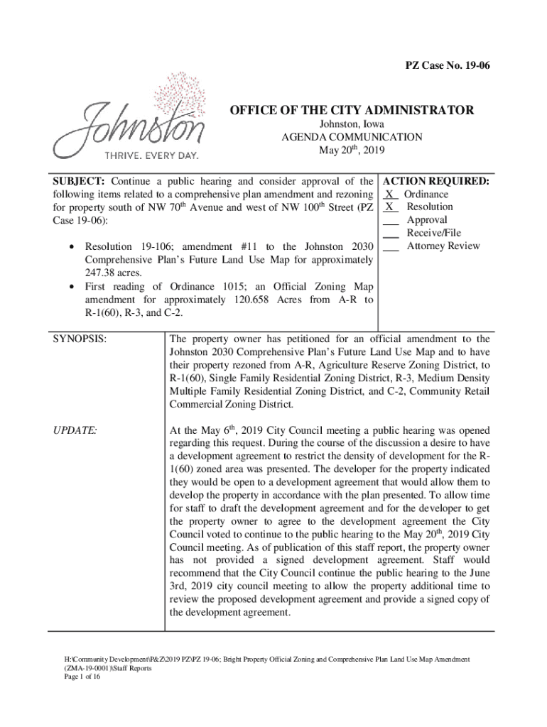 Fillable Online Staff Report Bright Property Continued City Council