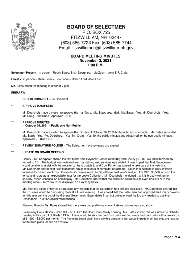 Fillable Online Town of Fitzwilliam, NH Fax Email Print pdfFiller