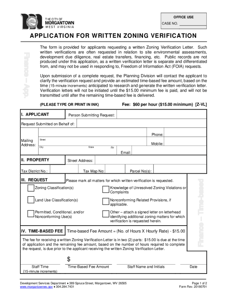 Fillable Online APPLICATION FOR WRITTEN ZONING VERIFICATION Fax
