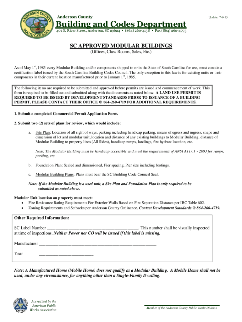 Fillable Online Building and Codes Department Anderson County Fax