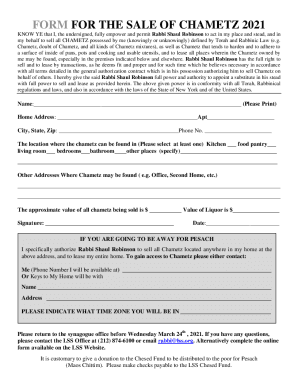 Fillable Online FORM FOR THE SALE OF CHAMETZ Fax Email Print - pdfFiller