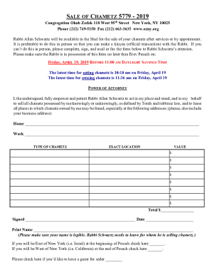 Fillable Online SALE OF CHAMETZ MAIN FORM Fax Email Print - pdfFiller