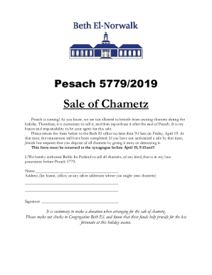 Fillable Online Jewish Law: Selling Chametz - Orthodox Union Fax Email ...