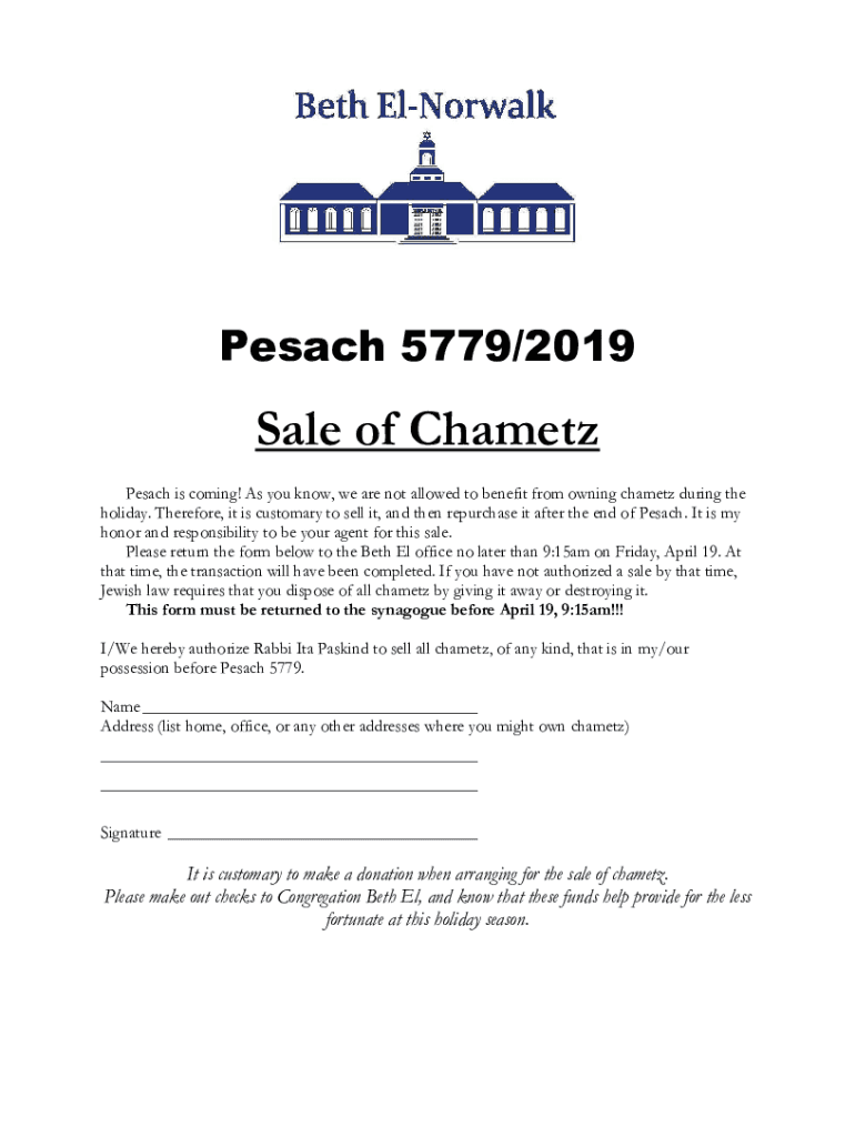 Fillable Online Jewish Law: Selling Chametz - Orthodox Union Fax Email ...
