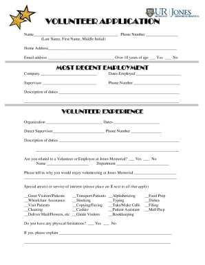 Volunteer Application Form Please turn in completed ...
