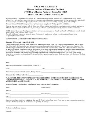 Fillable Online Sale of Chametz - Hebrew Institute of Riverdale Fax ...