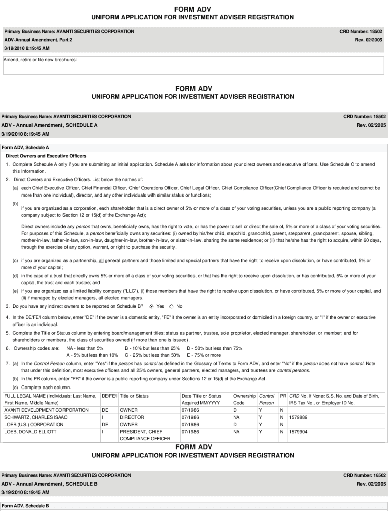 Fillable Online Form ADV, Schedule A Direct Owners and Executive ...