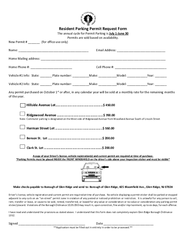 Fillable Online 2020-2021 RESIDENT Parking Permit Request Form Fax
