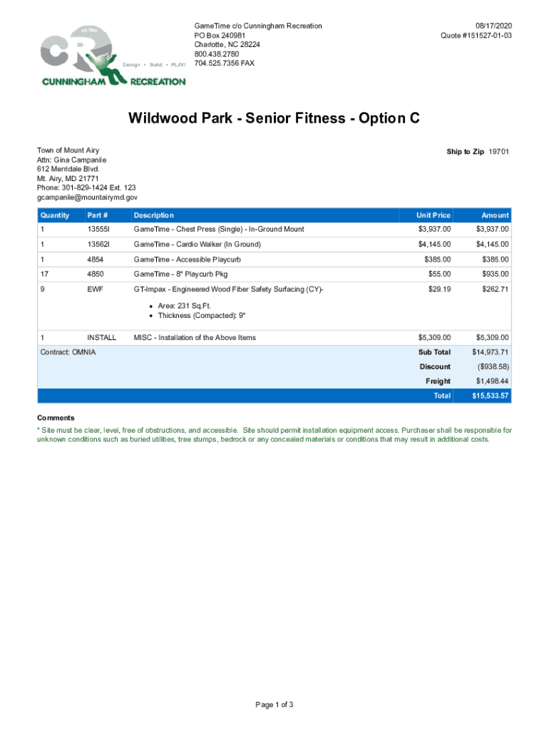 Fillable Online Wildwood Park Senior Fitness Option C Mount Airy