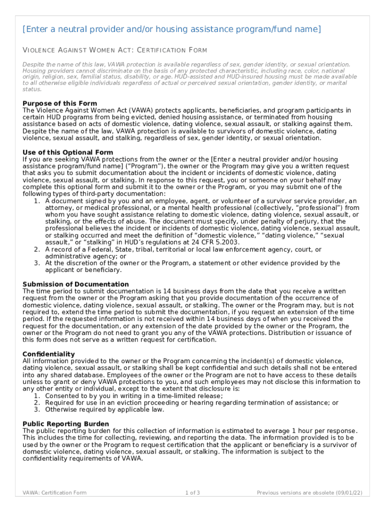 Violence Against Women Act HUD 5380 Doc Template pdfFiller