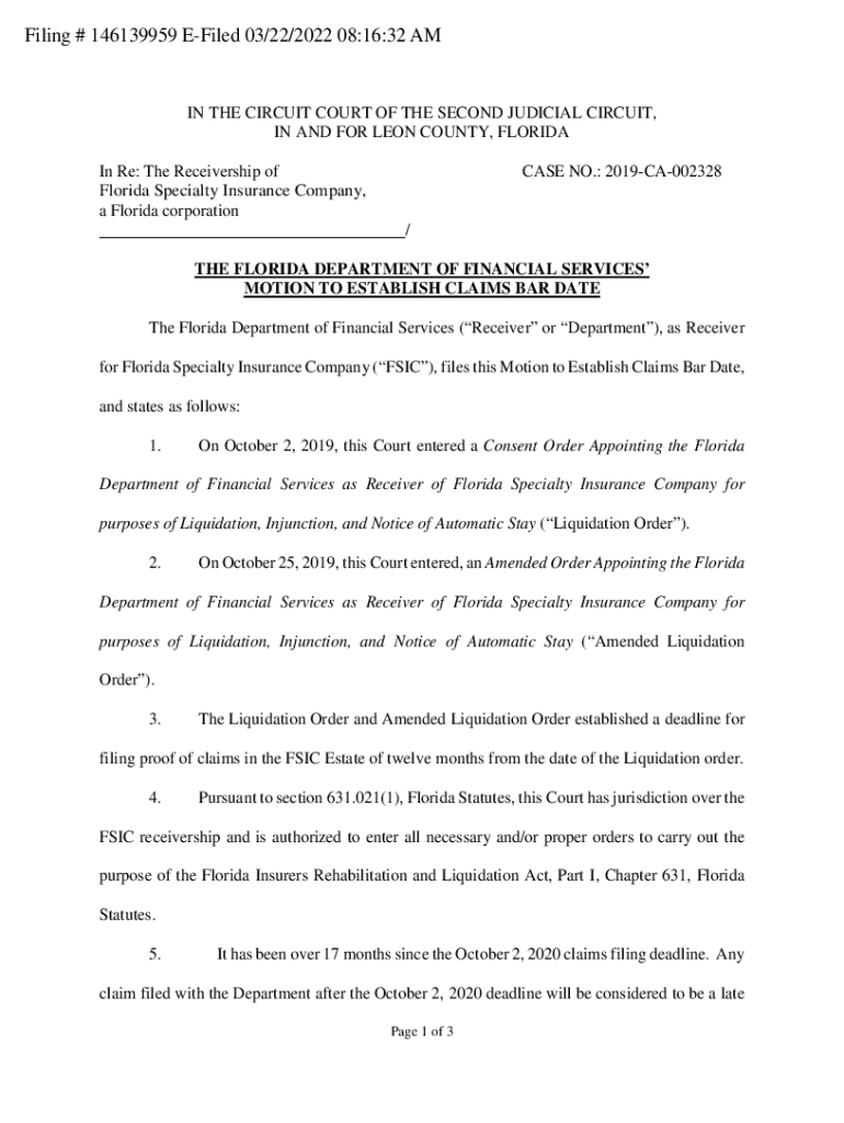 Fillable Online THE FLORIDA DEPARTMENT OF FINANCIAL SERVICES Fax Email