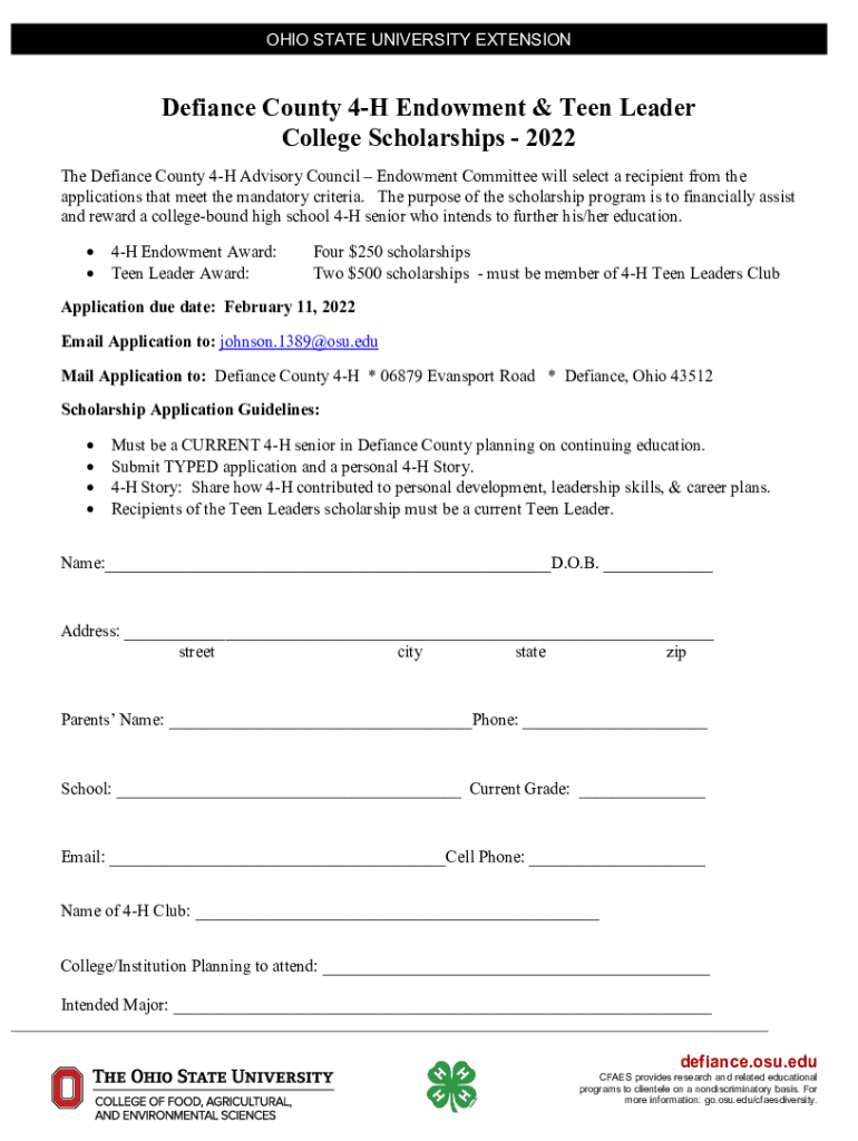 Fillable Online u osu Defiance County 4H Calendar The Ohio State