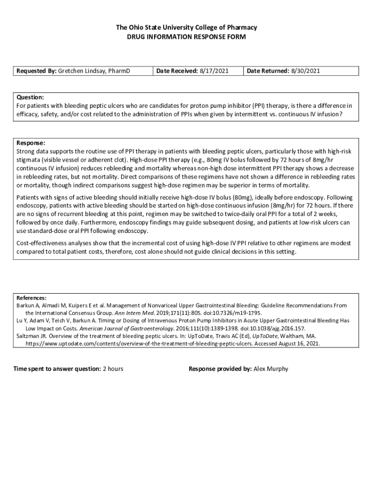 Fillable Online u osu DRUG INFORMATION RESPONSE FORM Fax Email Print ...