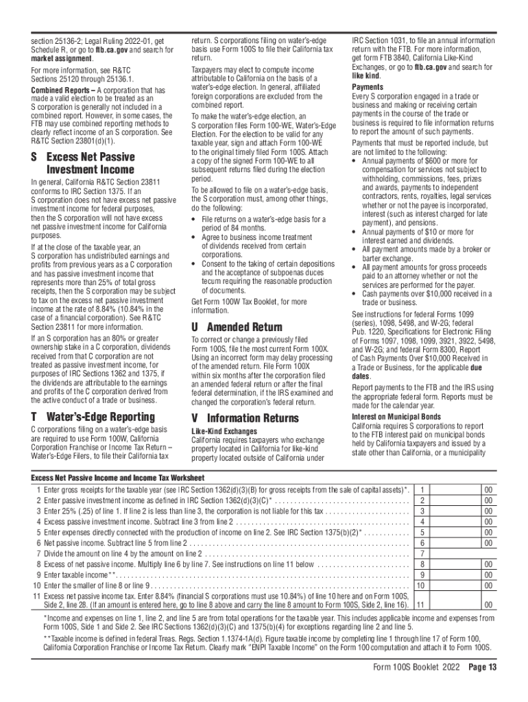 2022 Instructions for Form 100S - S Corporation Tax Booklet 2022 Instructions for Form 100S - S Corp Preview on Page 1