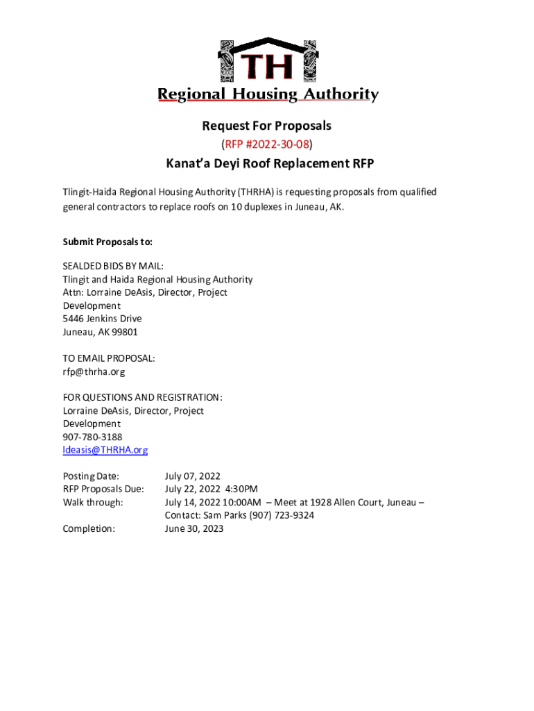 Fillable Online Request For Proposals Kanat'a Deyi Roof Replacement RFP