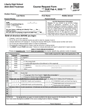Fillable Online liberty high school 20222023 request for schedule ...