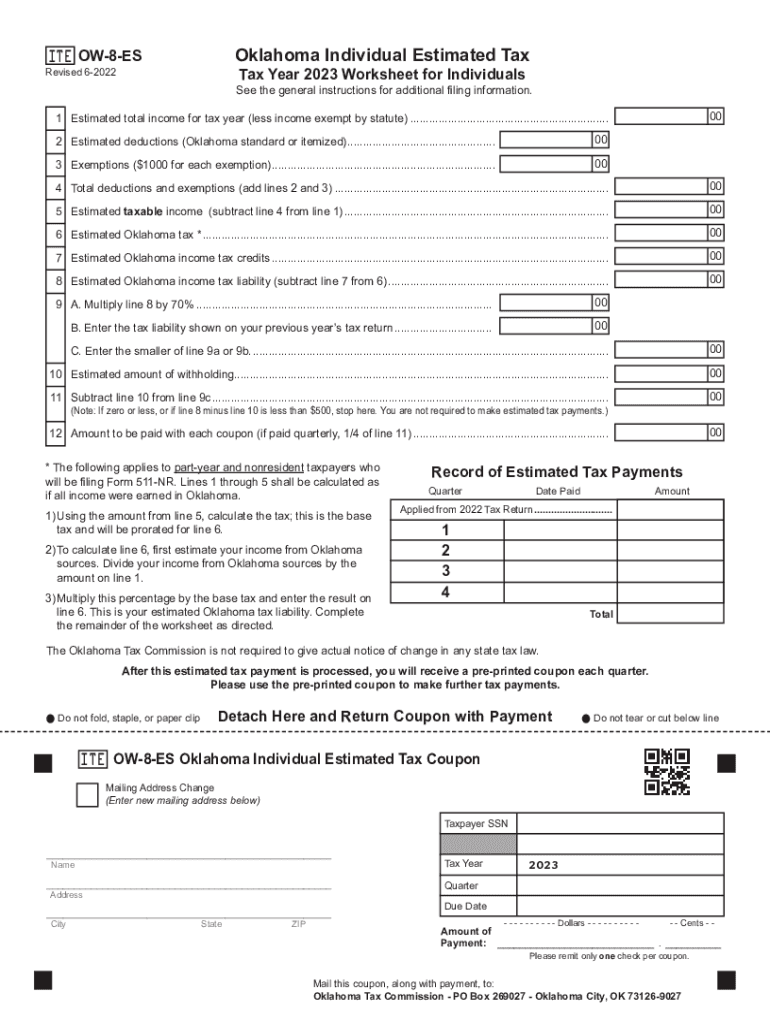 2023 Form OW-8-ES Oklahoma Individual Estimated Tax Year 2021 Worksheet for Individuals Preview on Page 1