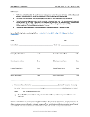 Fillable Online hr msu Michigan State University Outside Work for Pay ...