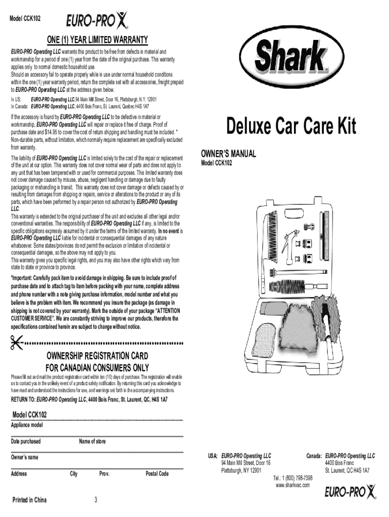 Fillable Online 1Year Limited Warranty Shark Customer Service Fax