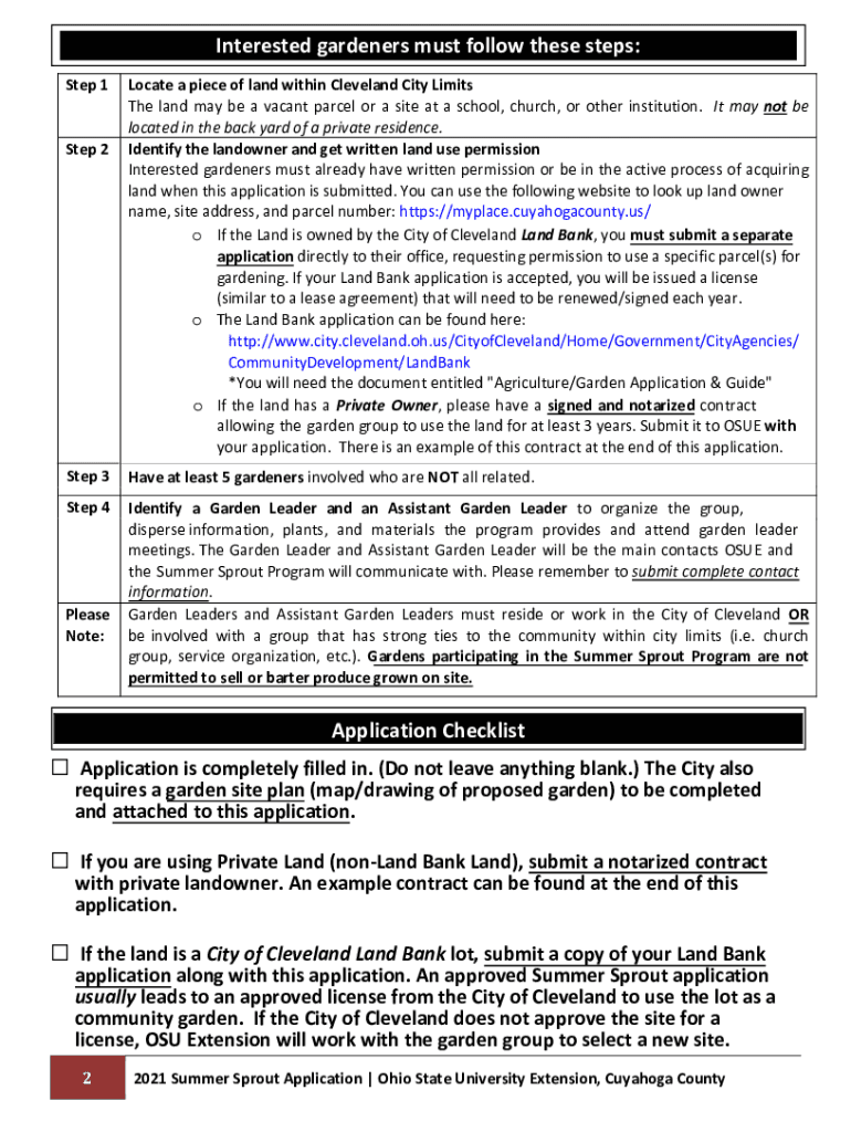 Fillable Online 2021 Summer Sprout Application Fax Email Print pdfFiller