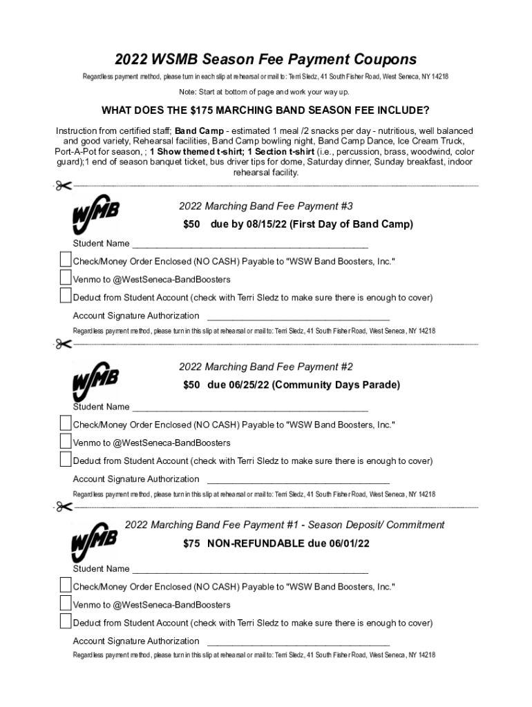 Fillable Online Regardless payment method, please turn in each slip at