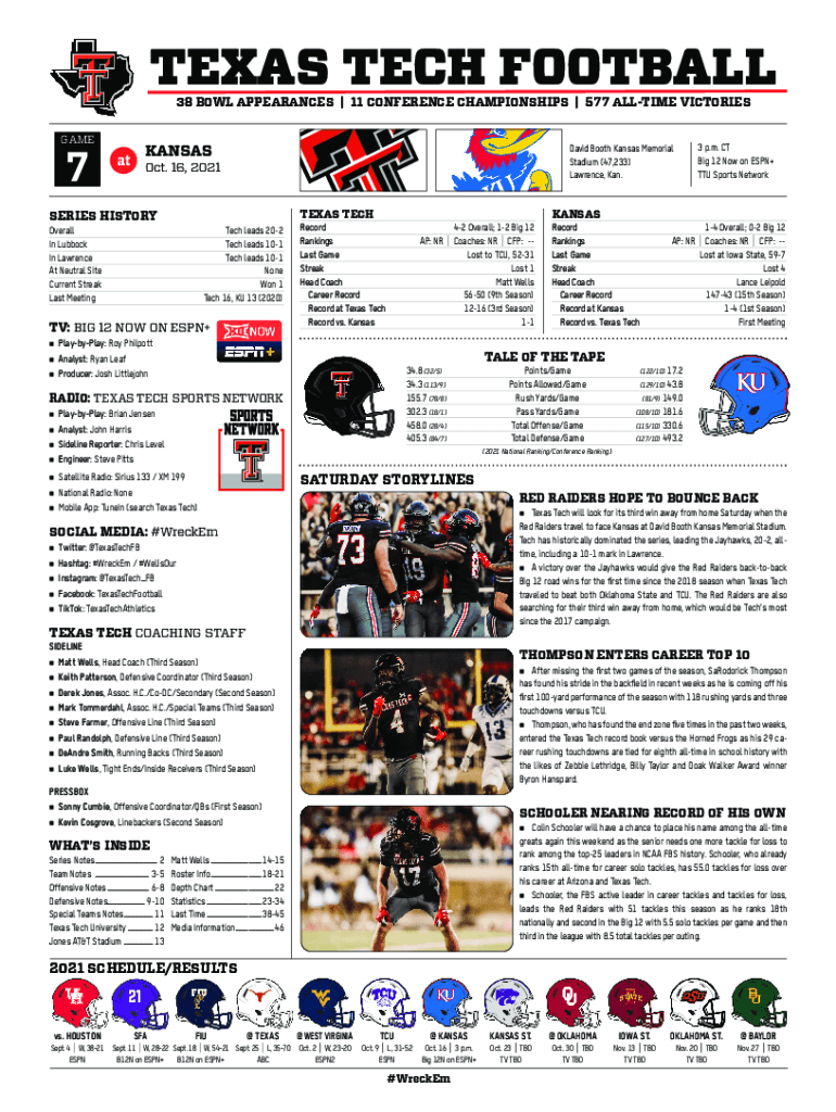 Fillable Online Texas Tech Red Raiders Football Record By Year Fax fillable-online-texas-tech-red-raiders-football-record-by-year-fax