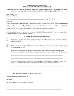 Fillable Online APPLICATION FOR ABSENTEE BALLOT NOTE: This application ...