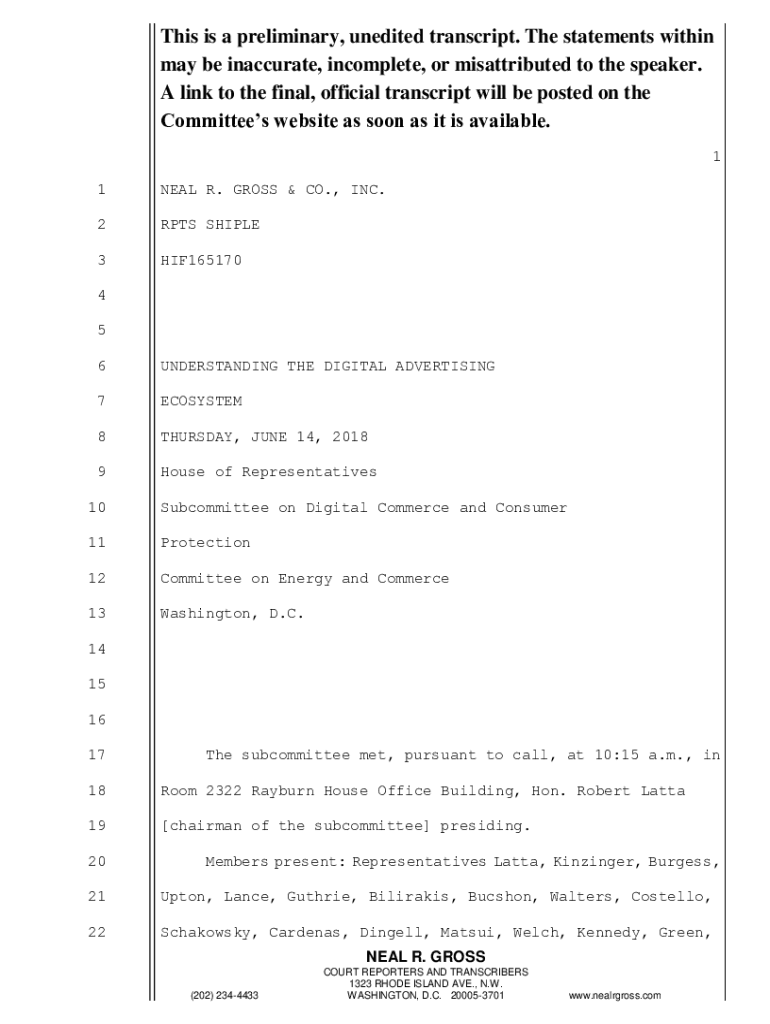 Fillable Online docs house This is a preliminary, unedited transcript ...