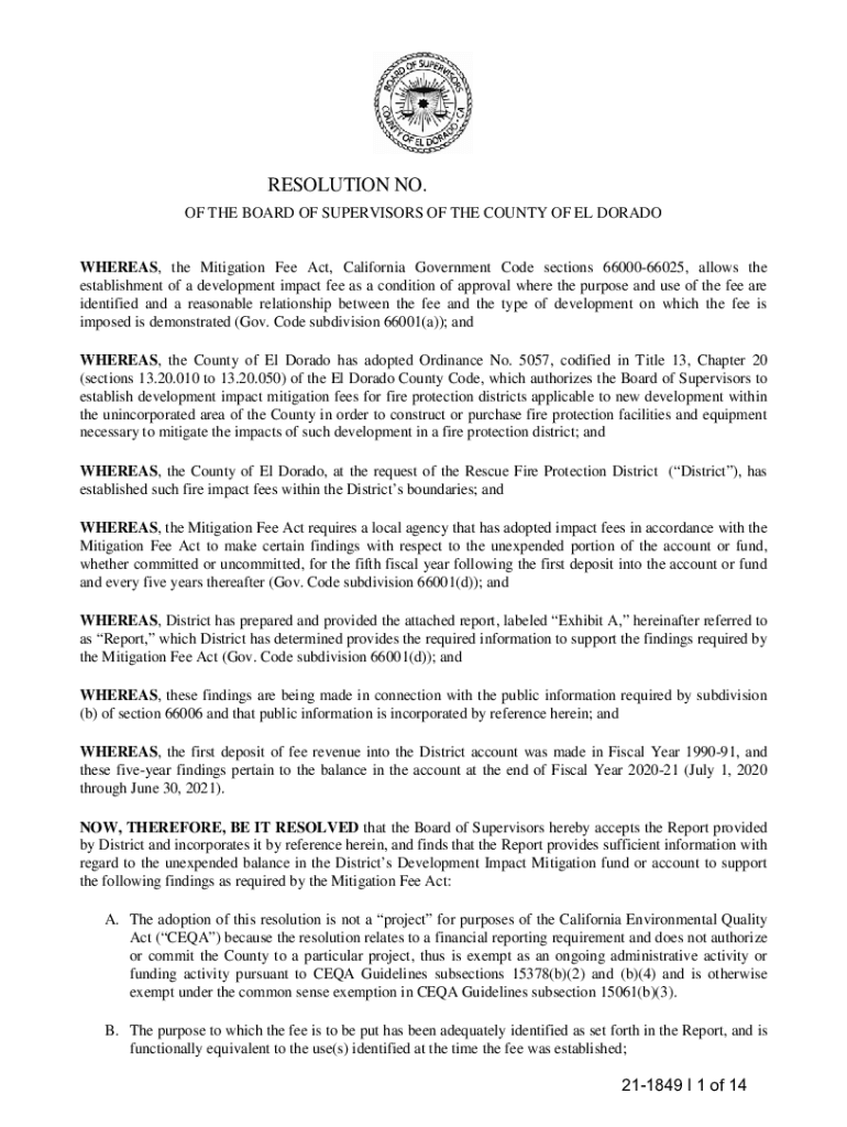 Fillable Online Rescue Fire Impact Fee Resolution and 5 Year Findings